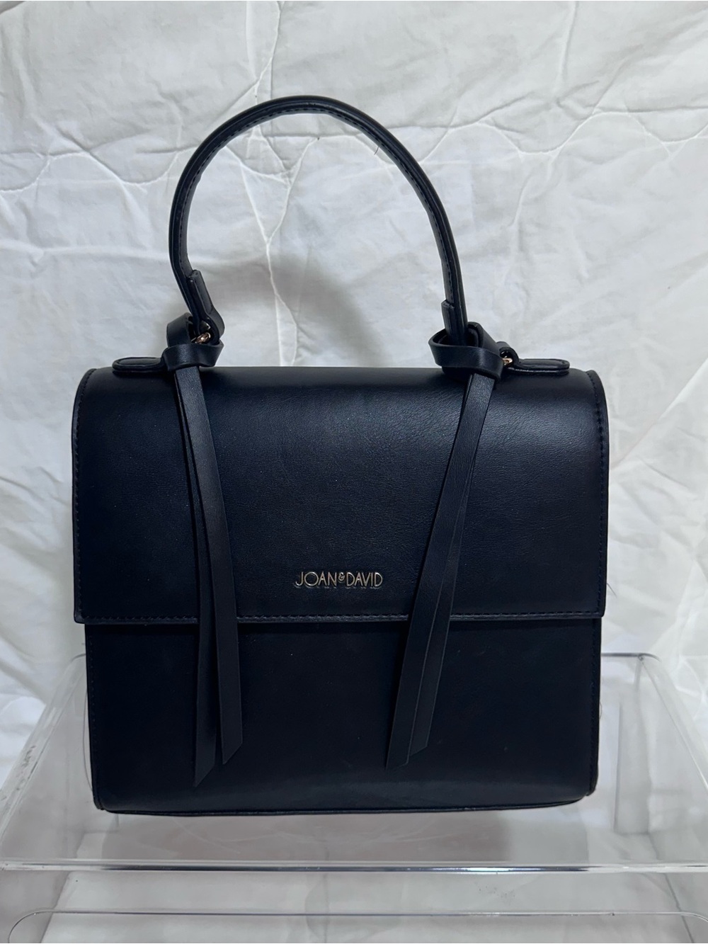 Joan & David Black Leather Satchel with Top Handle